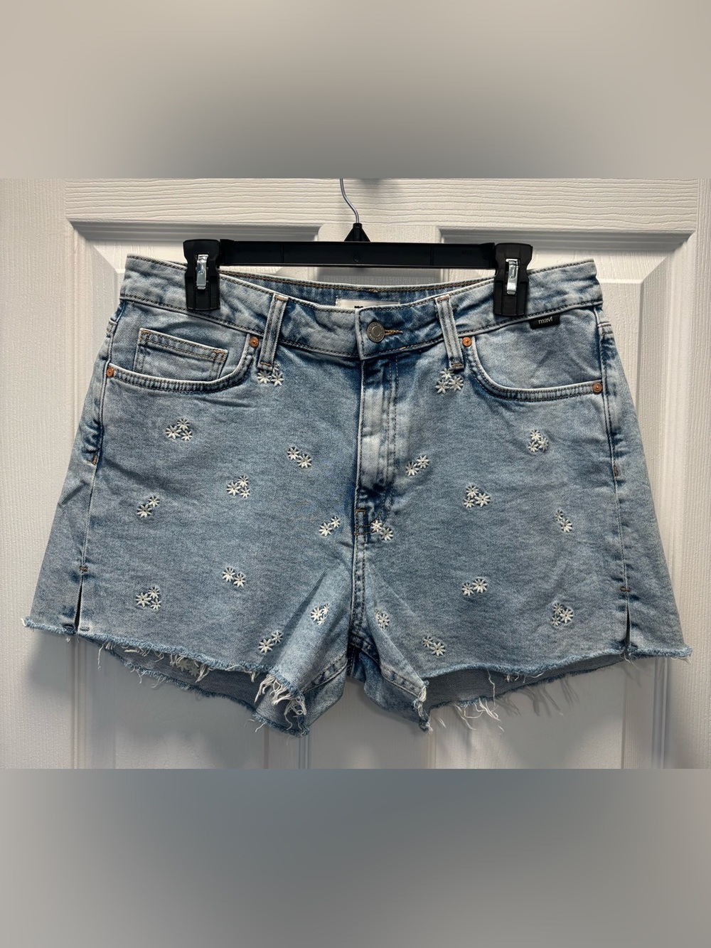 Mavi Embroidered Floral High Waist Blue Bohemian Jean Denim Shorts Size 28